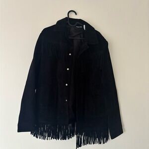 Reclaimed Vintage Black Suede Fringe Jacket